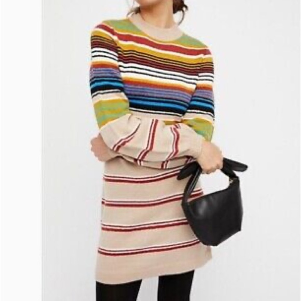 FREE PEOPLE By The Fire Striped Sweater Dress wool blend Sz XS